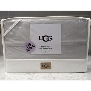 4pc UGG 100% Cotton STONE / Light Gray Iona Queen Sheet Set In 300 Thread Ct NEW